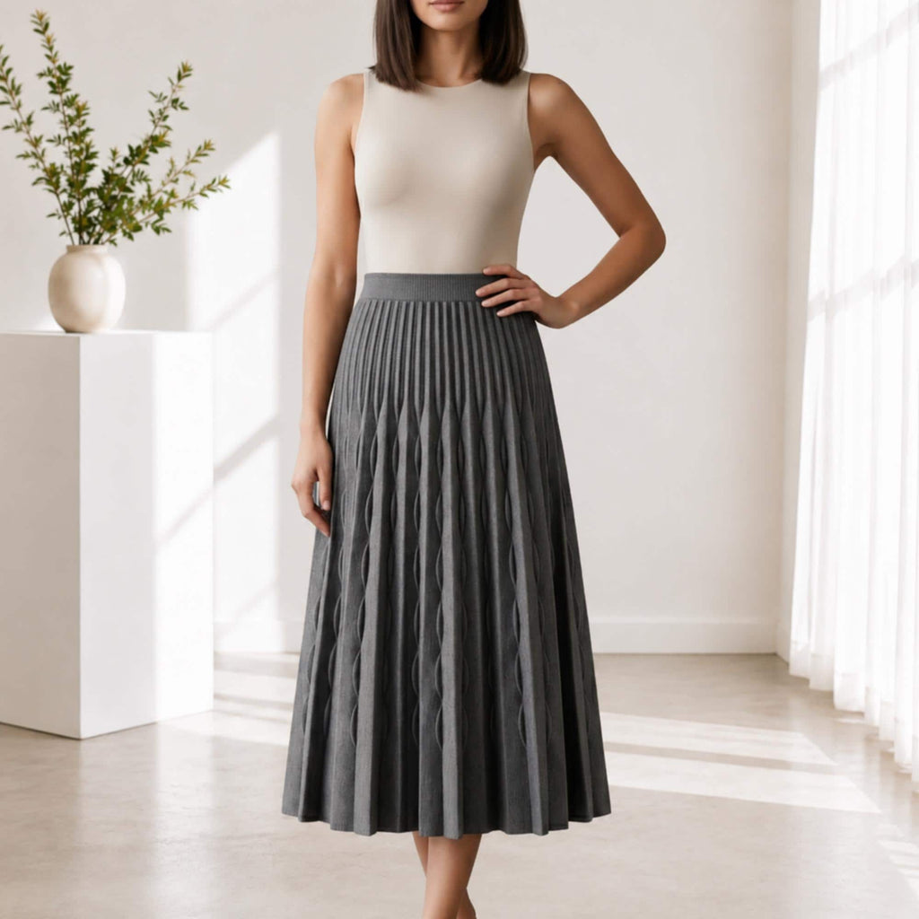 Clara Gray A-Line Midi Skirt — Paris Boutique