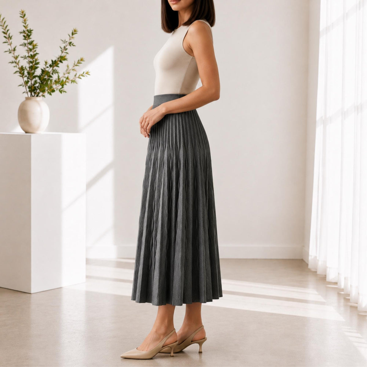 Clara Gray A-Line Midi Skirt — view 4