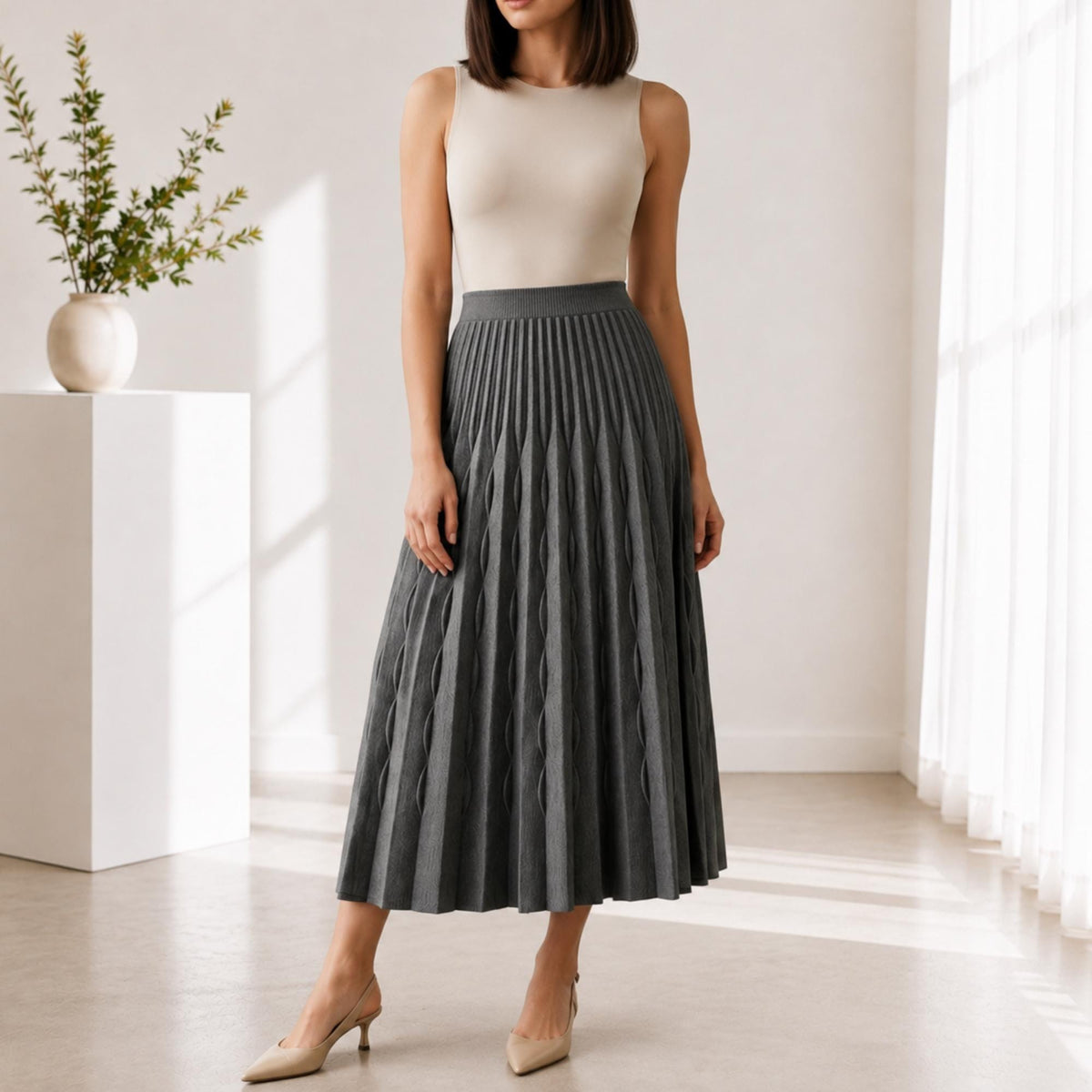 Clara Gray A-Line Midi Skirt — view 3