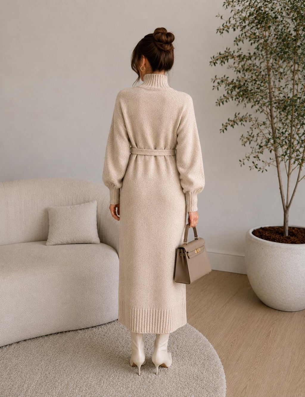 Sage Brown Knit Midi Dress — view 5