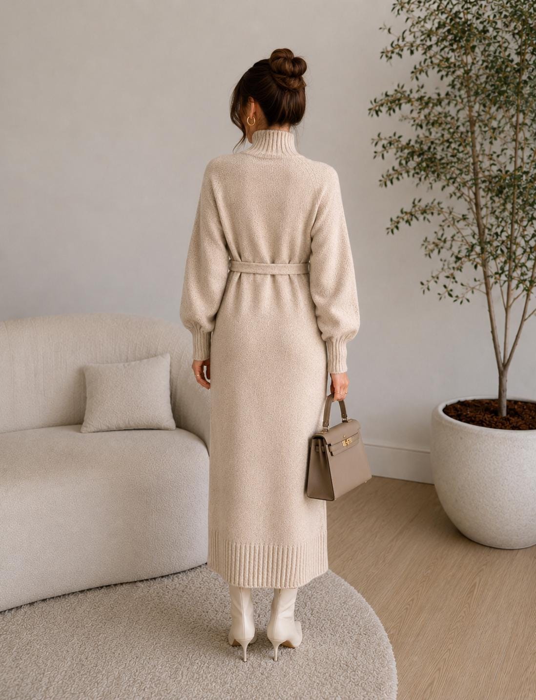 Sage Brown Knit Midi Dress — view 5