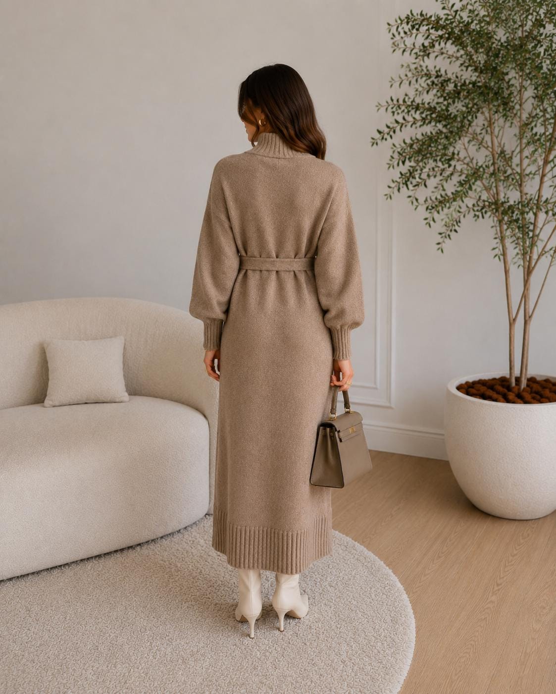 Sage Brown Knit Midi Dress — view 2