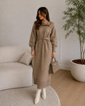 Sage Brown Knit Midi Dress — Paris Boutique