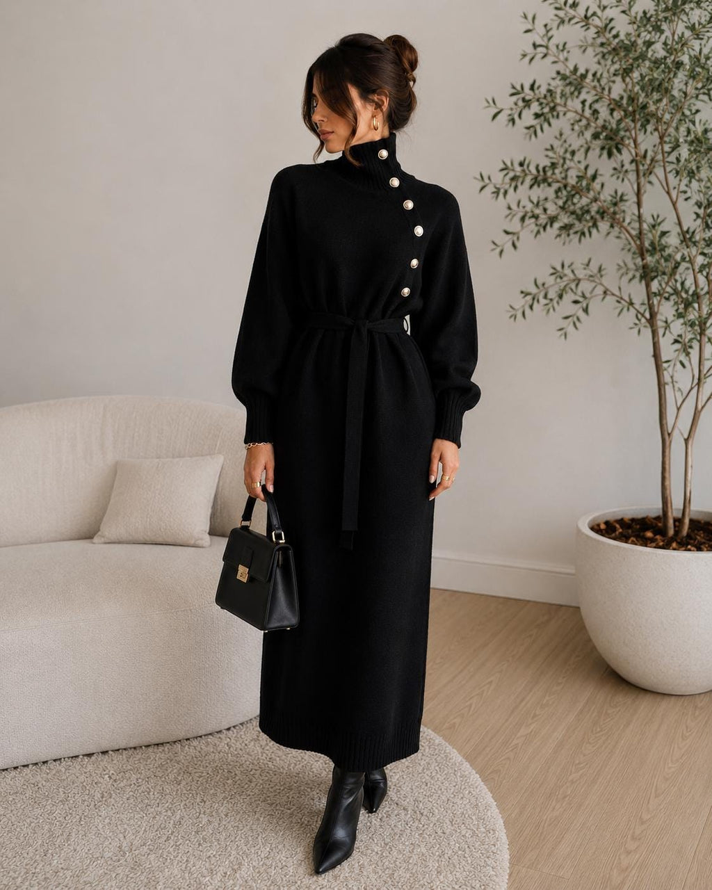 Sage Brown Knit Midi Dress — view 6