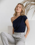 Calla Black Satin One-Shoulder Blouse — Paris Boutique