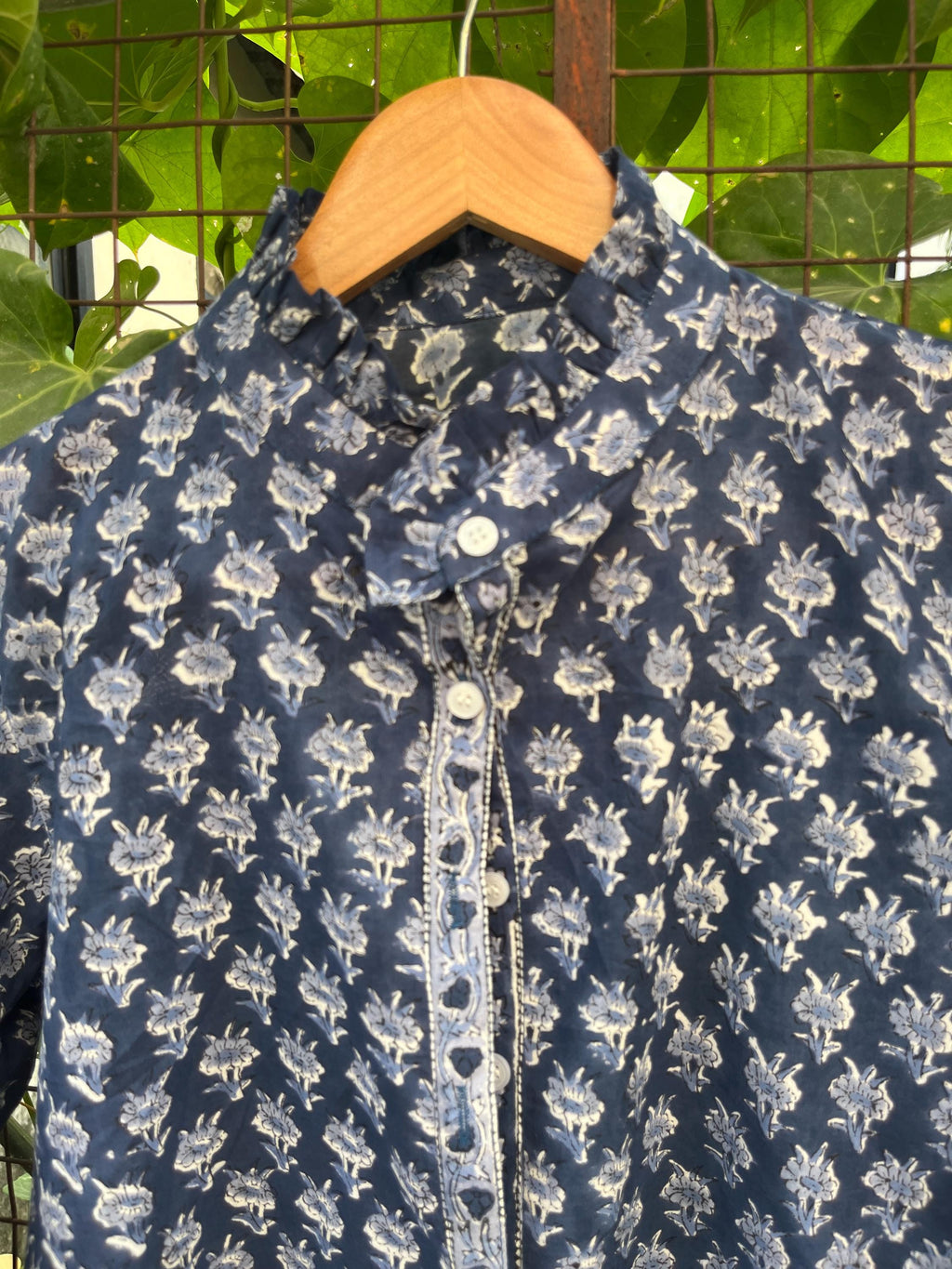 Cora Block-Print Cotton Ruffle Blouse — view 2