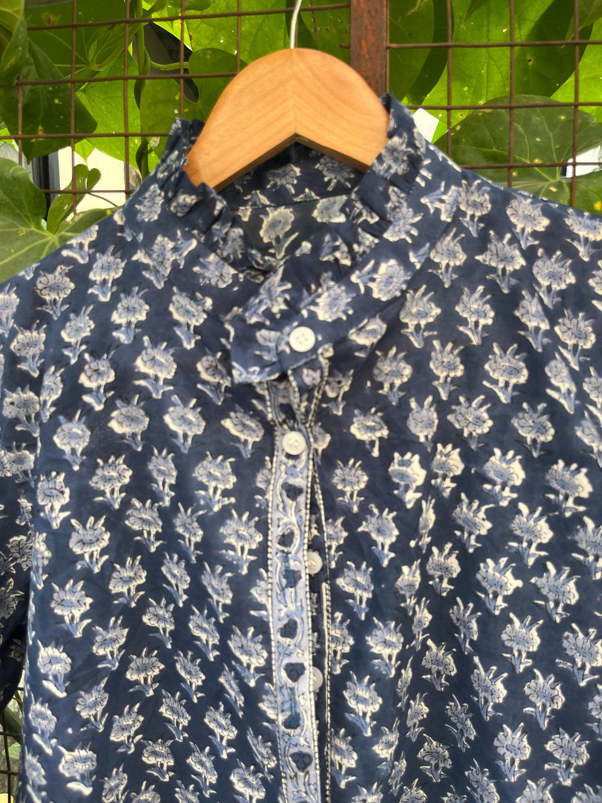 Cora Block-Print Cotton Ruffle Blouse — view 2