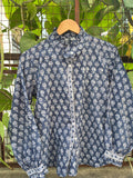 Cora Block-Print Cotton Ruffle Blouse — Paris Boutique