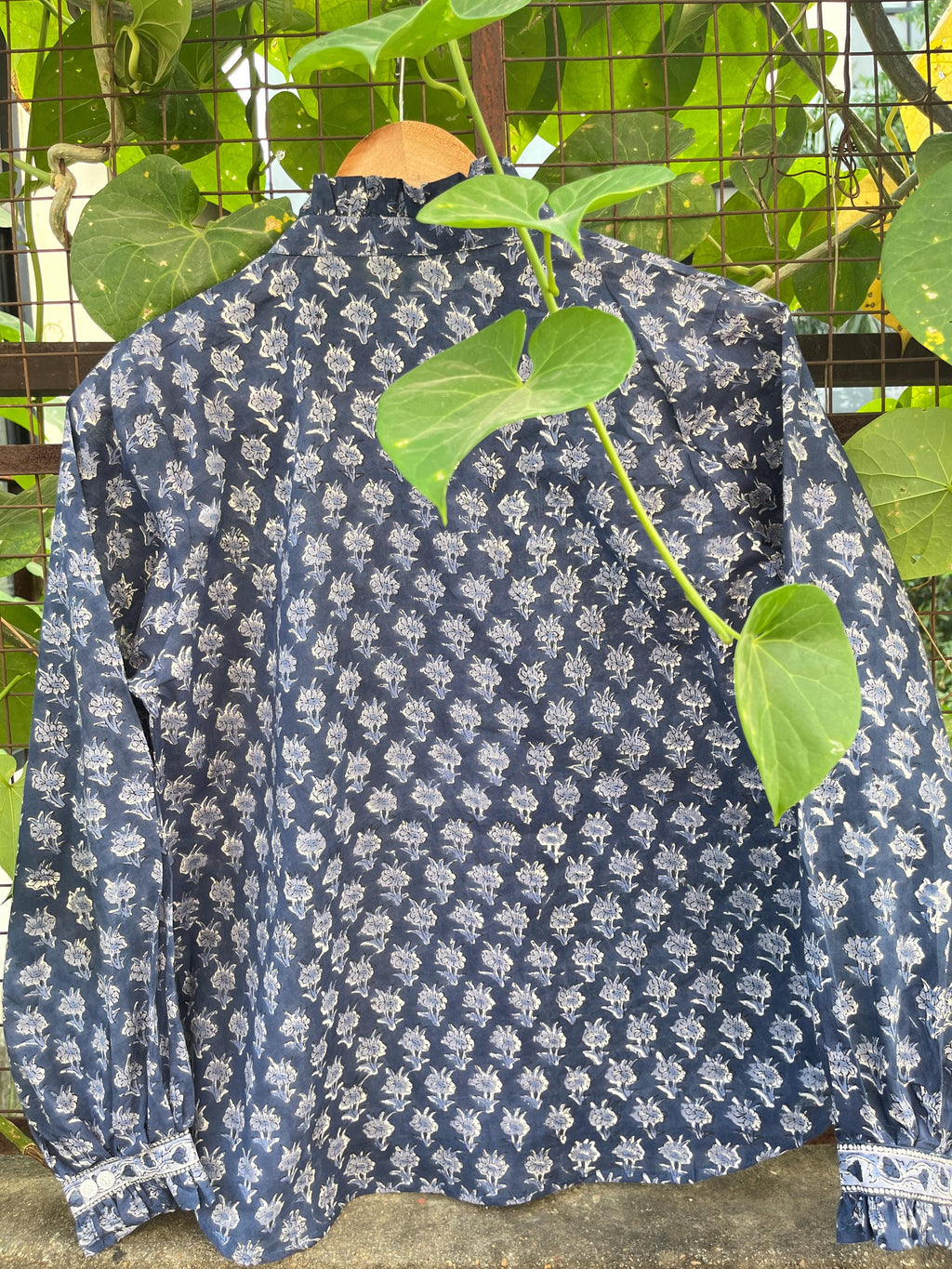 Cora Block-Print Cotton Ruffle Blouse — view 4
