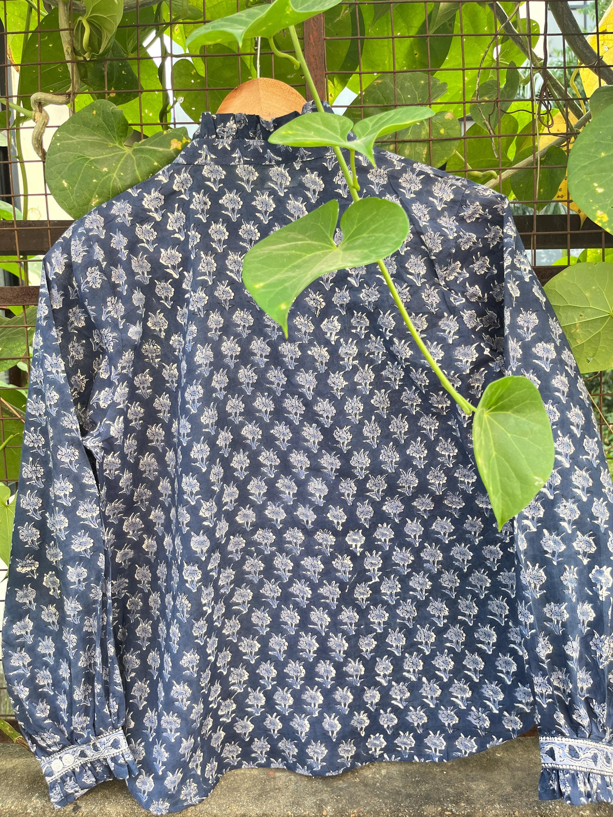 Cora Block-Print Cotton Ruffle Blouse — view 4