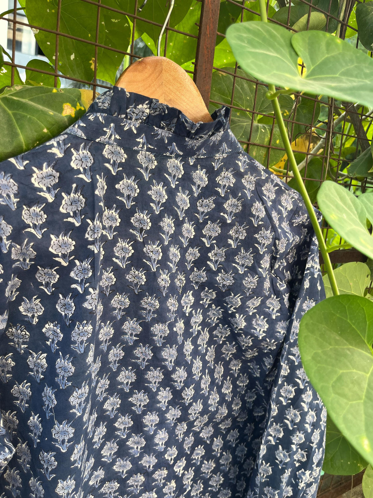 Cora Block-Print Cotton Ruffle Blouse — view 5