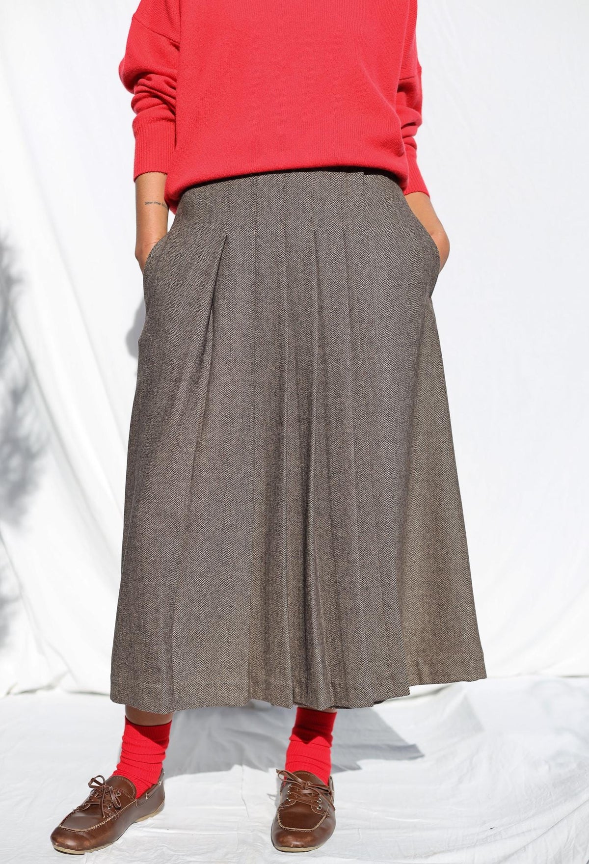 Wilma Gray Wool Wrap Midi Skirt — view 2