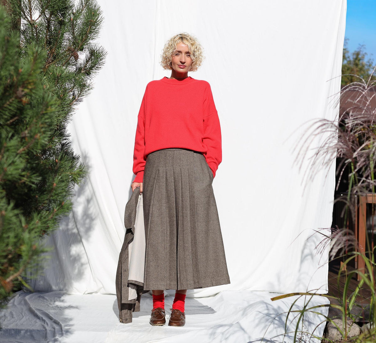 Wilma Gray Wool Wrap Midi Skirt — Paris Boutique