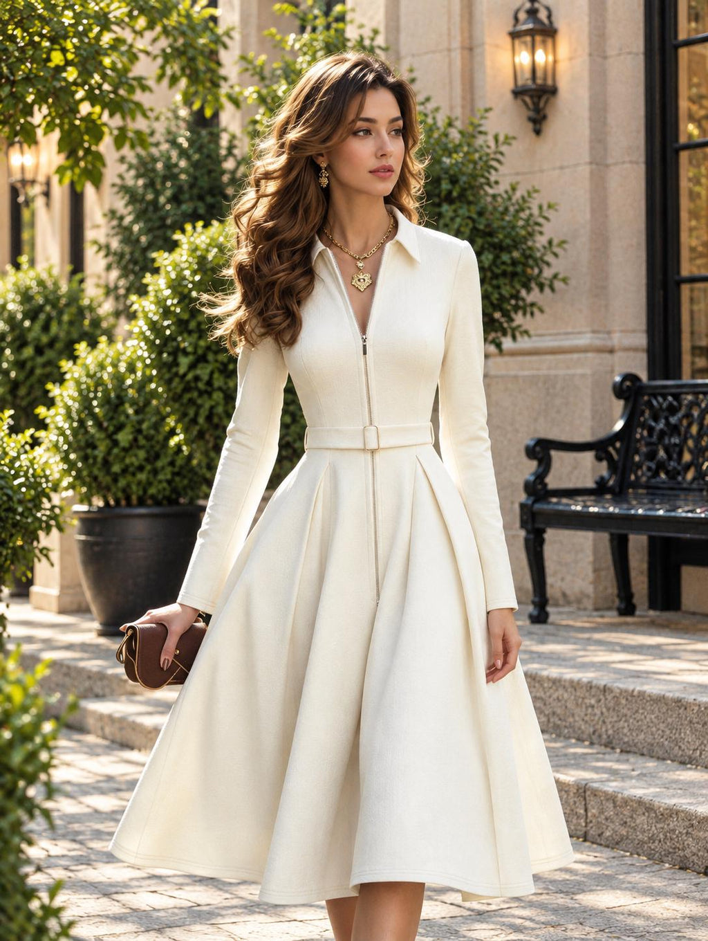 Thea White A-Line Midi Dress — Paris Boutique