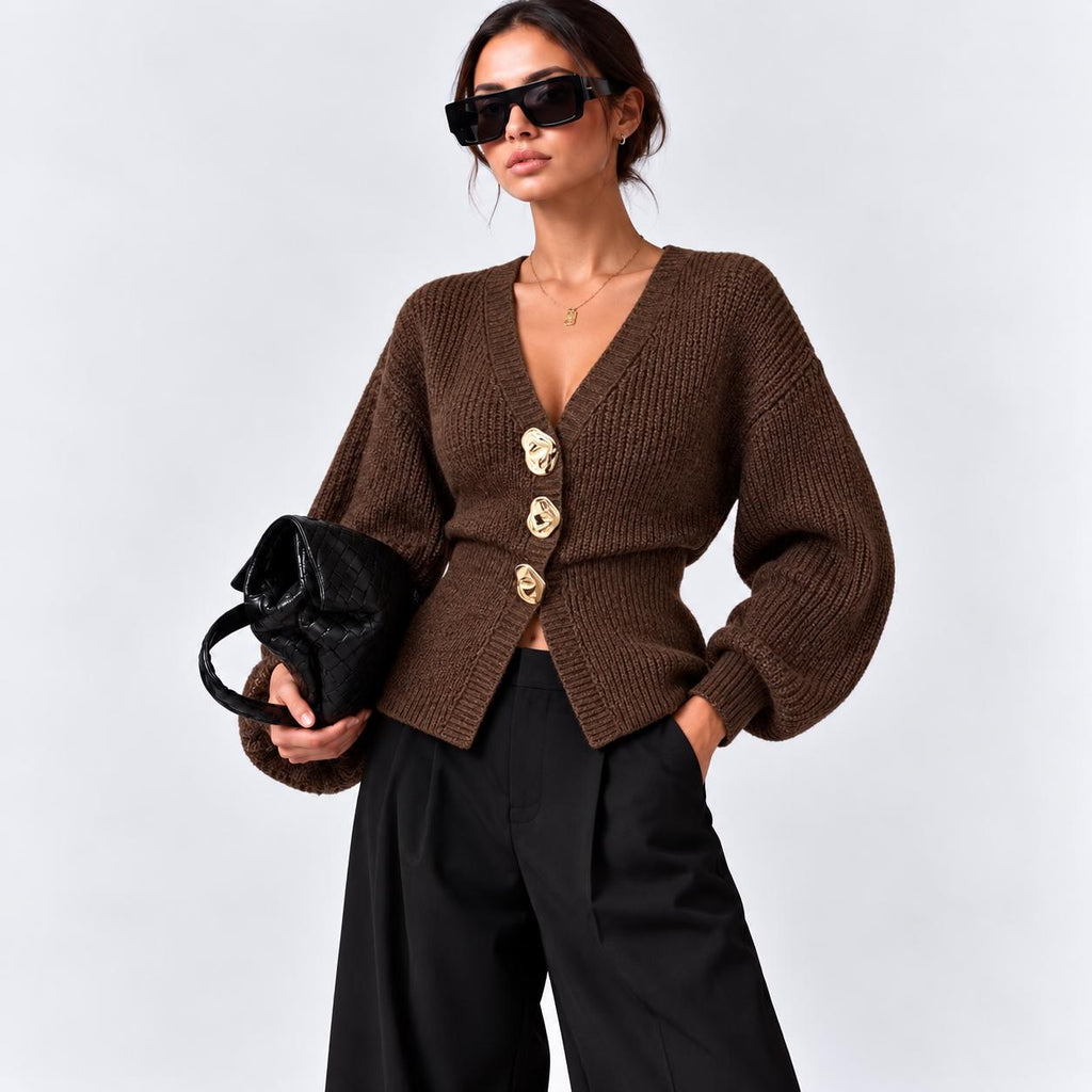 Celia Brown Knit Cardigan — Paris Boutique