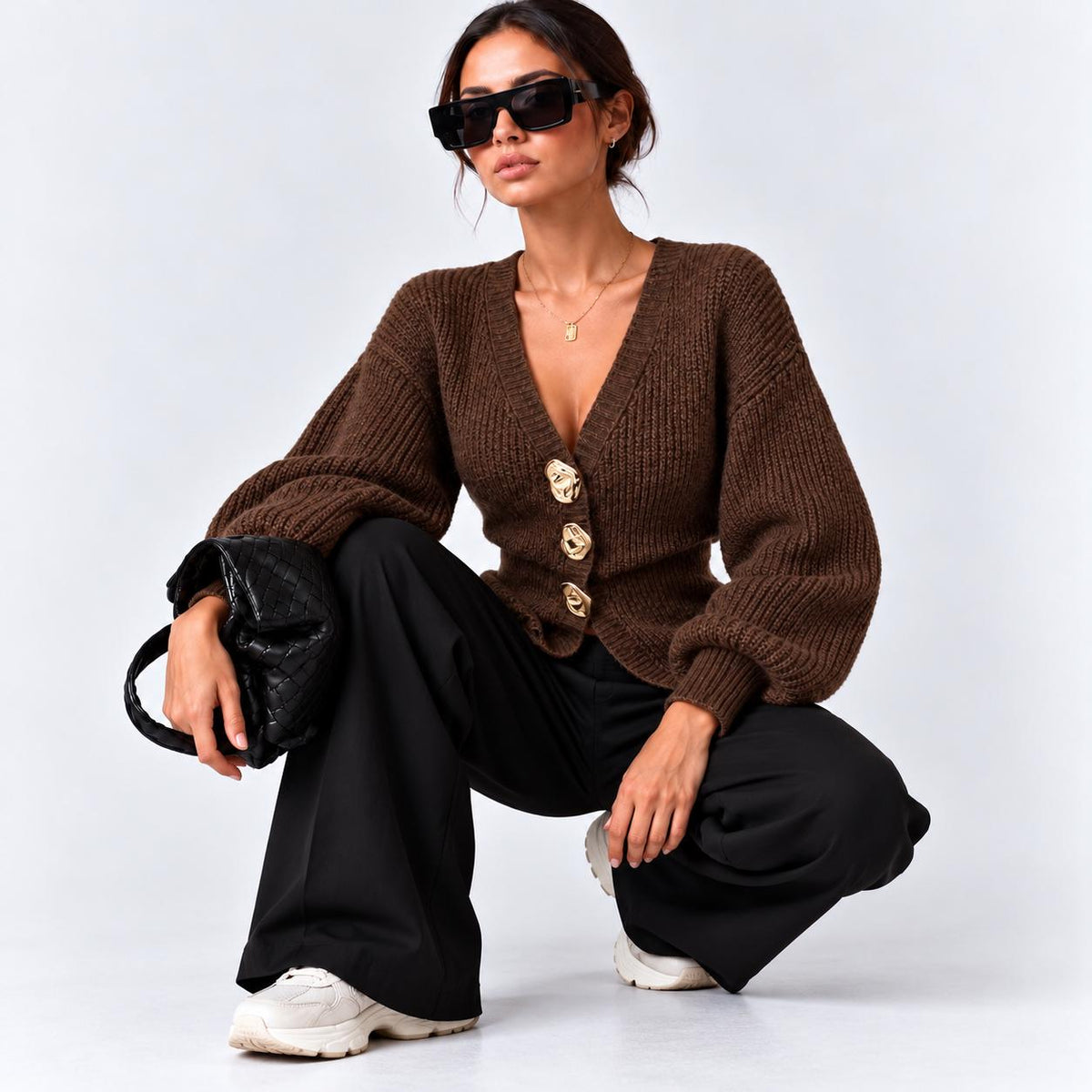 Celia Brown Knit Cardigan — view 4