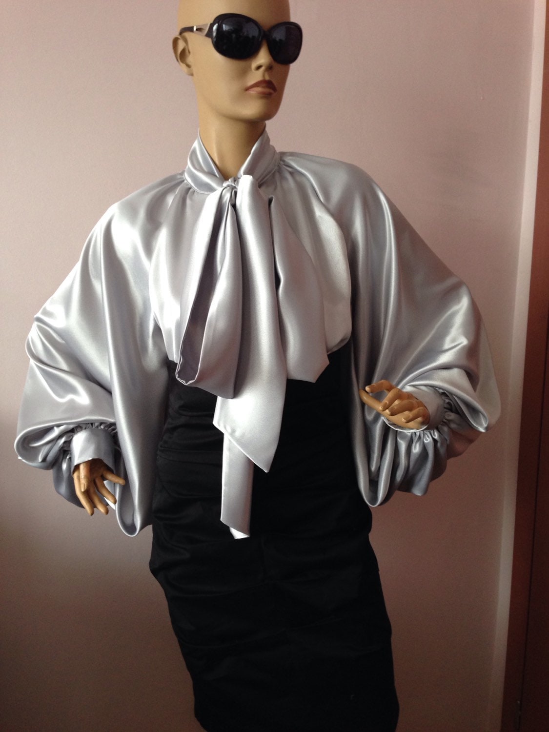 Marlo Silver Satin Blouse — view 5
