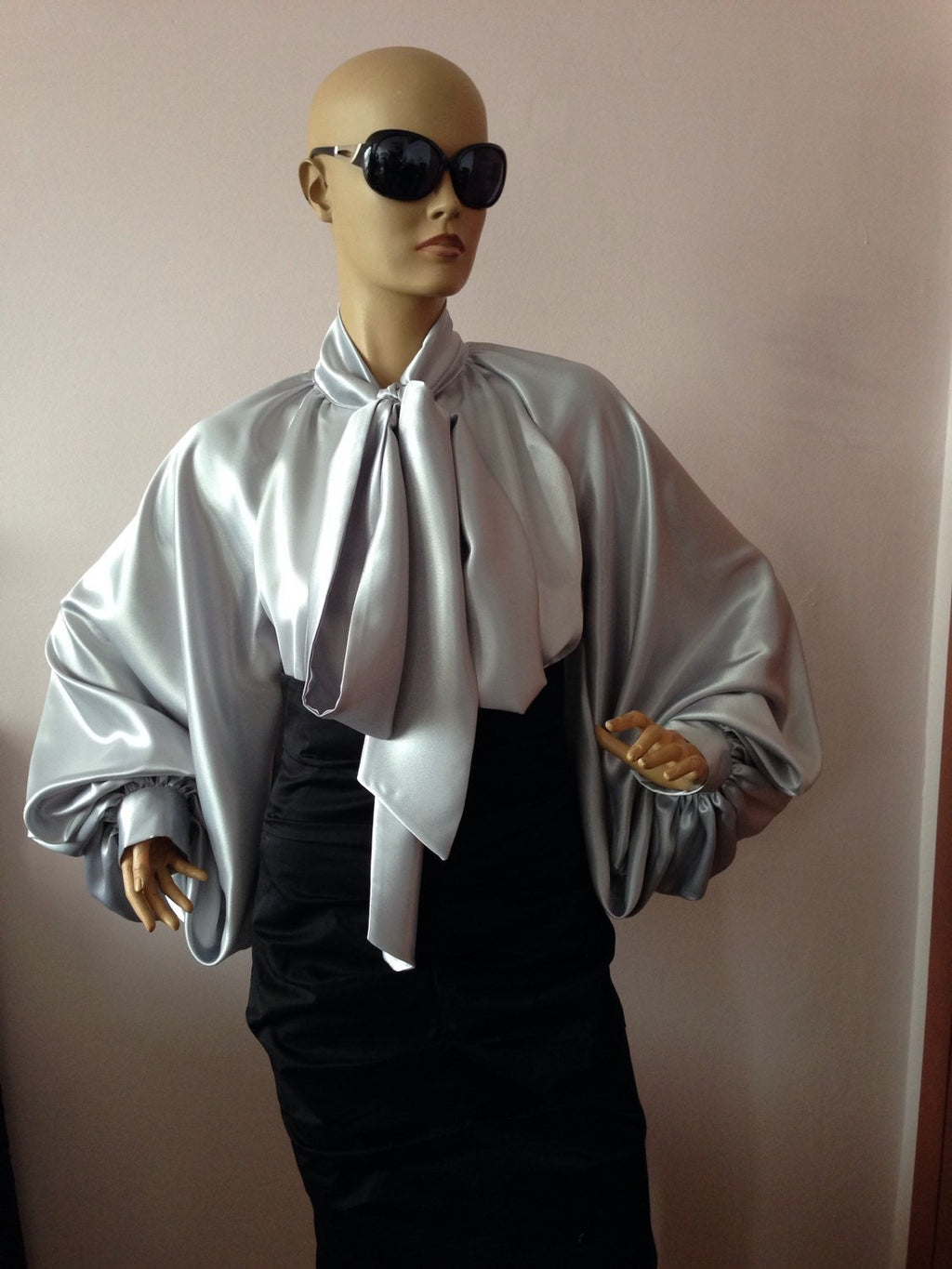 Marlo Silver Satin Blouse — Paris Boutique